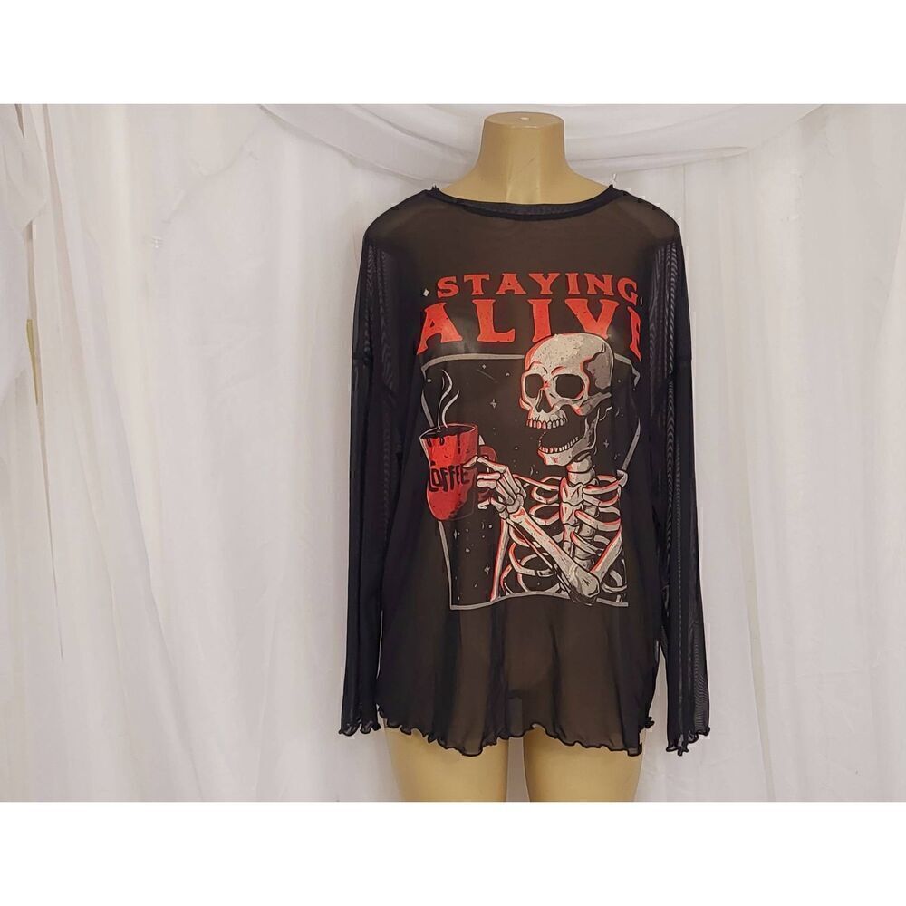 Graphic print mesh shirt